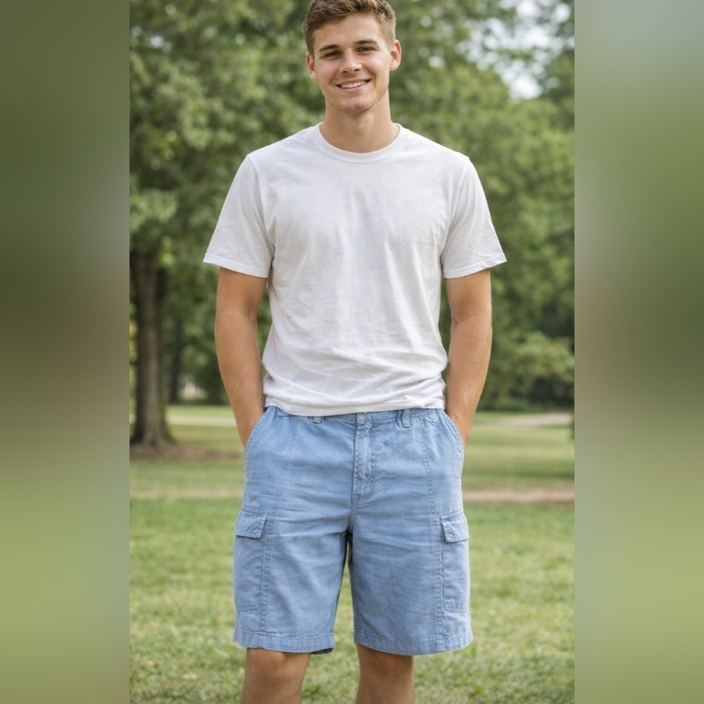 Tommy Bahama Relax 9" Light Blue Cotton Blend Cargo Shorts Size 38